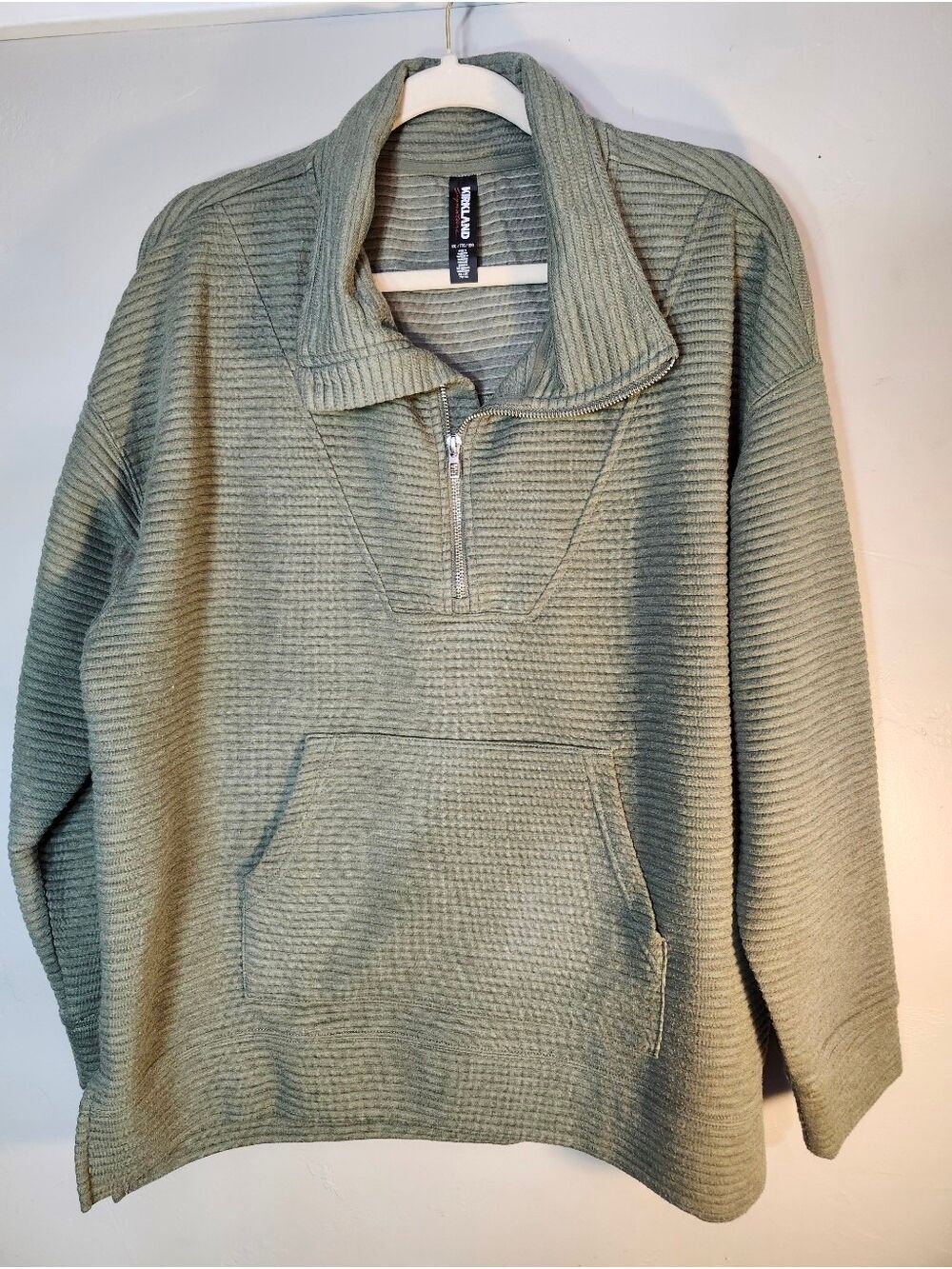 Kirkland Signature Olive Green Textured Half-Zip Pullover
